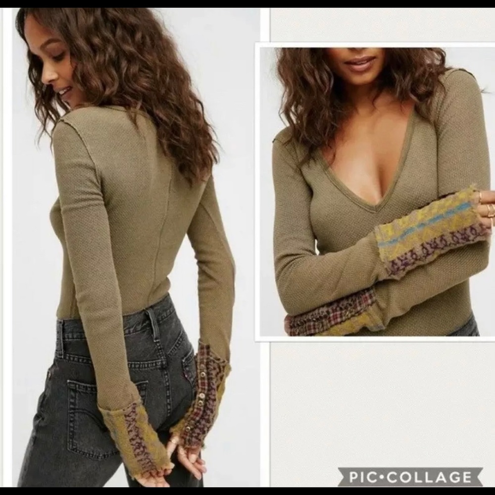 Free People Art Cuff School Knit Thermal Green L